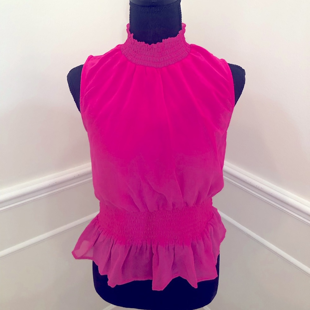 Bright pink mock neck top